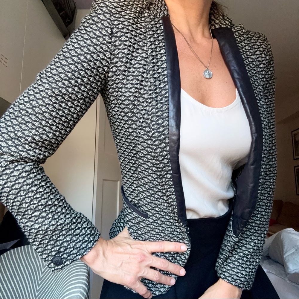 Rag & Bone Black and Cream Blazer with leather trim Sz 0